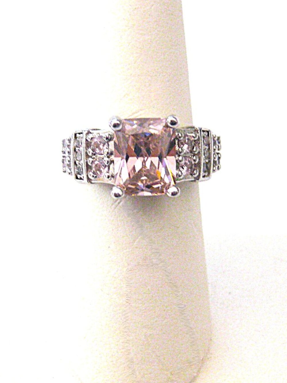 Vintage Pink CZ  Clear Crystal Ring  18K -  Size 6